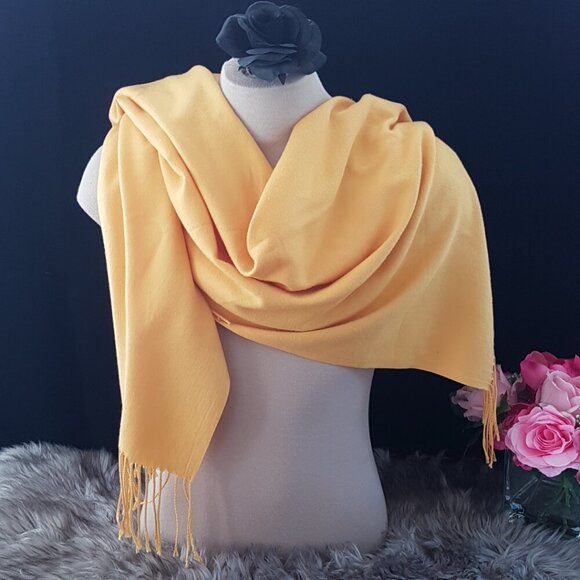 Vintage Golden Yellow Cashmere Pashmina Wrap Evening Shawl Christmas Gift - Picture 4 of 6